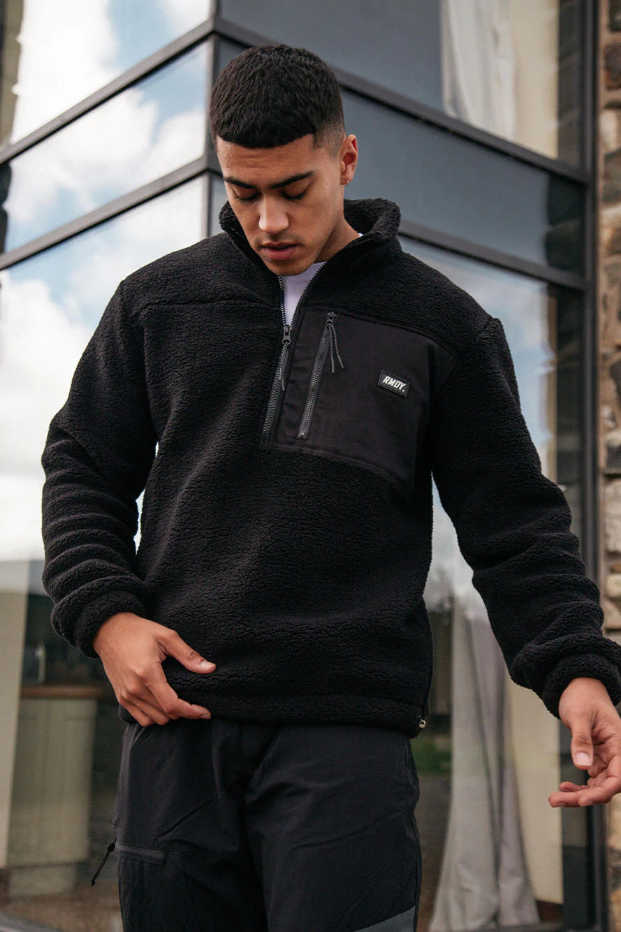 Black Tech 1/4 Zip Sherpa Jacket